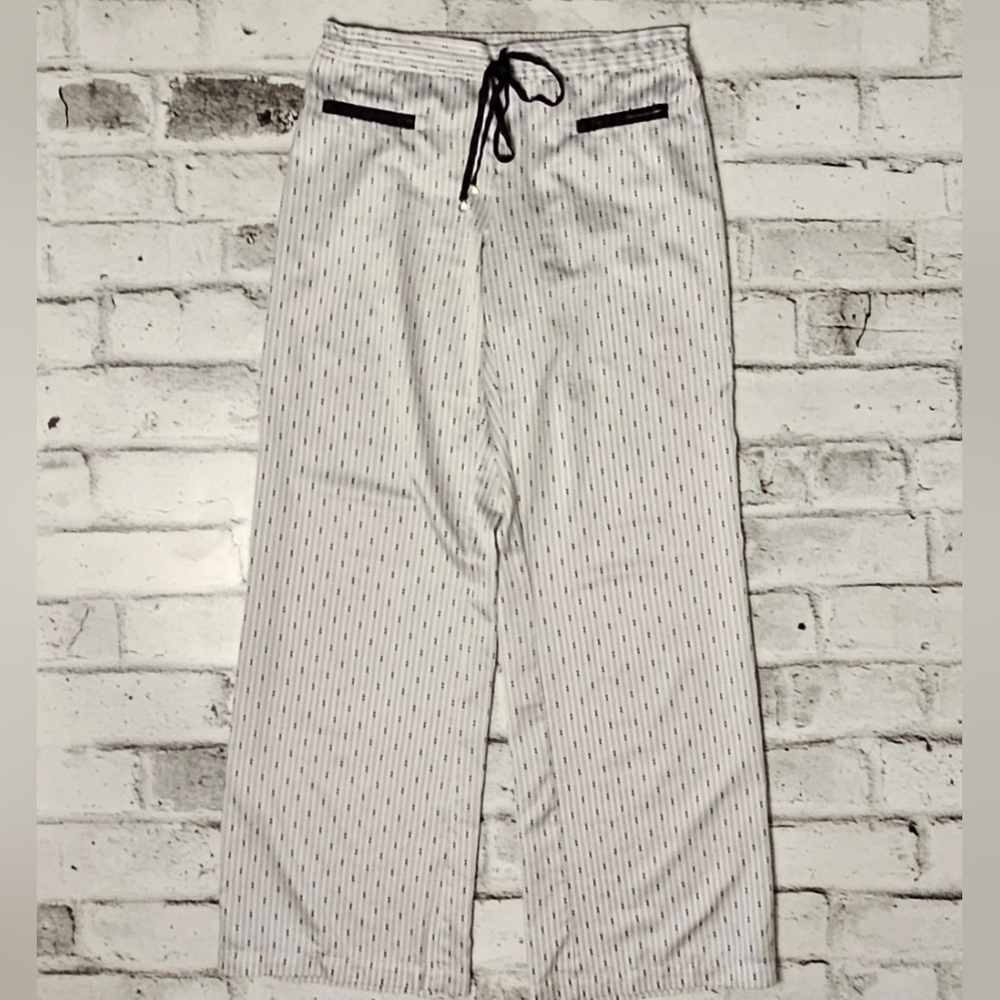 Jacob Satin Stripe Pajama Lounge Pants White Black Small